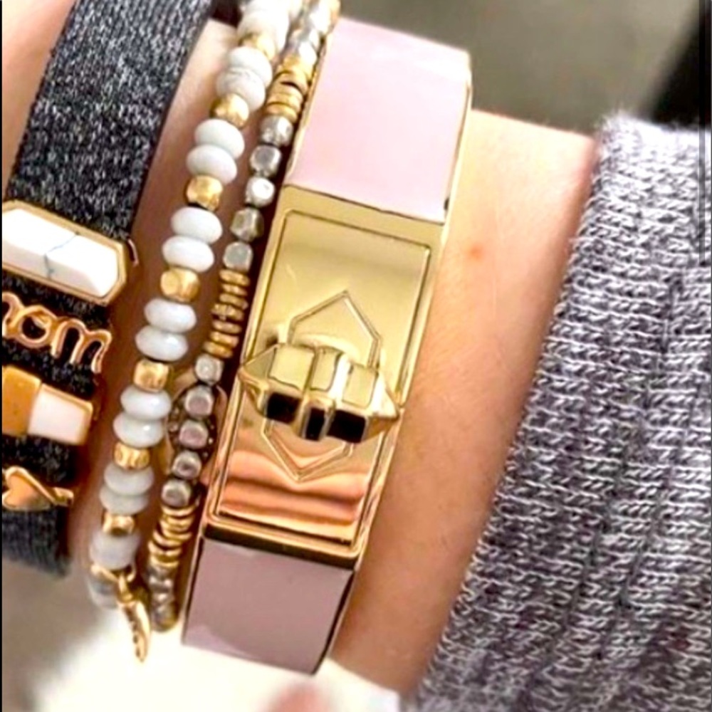 Stella & Dot | Blush Pink Rebel Stud Closure Hinged Bangle Bracelet - Picture 4 of 7